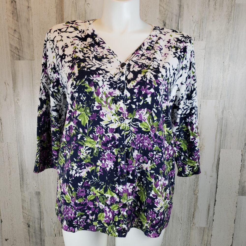CJ Banks Floral V-Neck Blouse Cardigan Size 1X